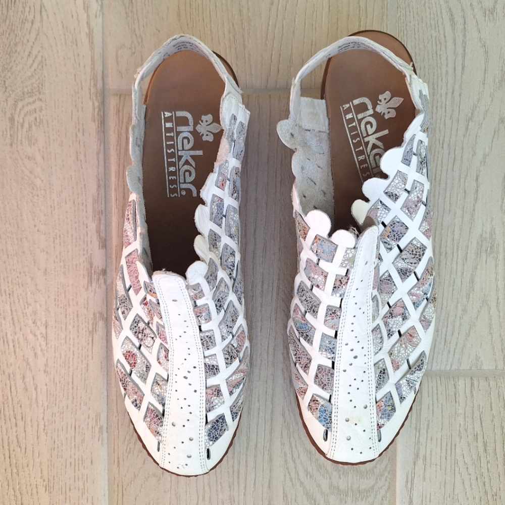 Rieker women's Sina 78 white and floral weave leather slingback heel size 41EU - Picture 5 of 15